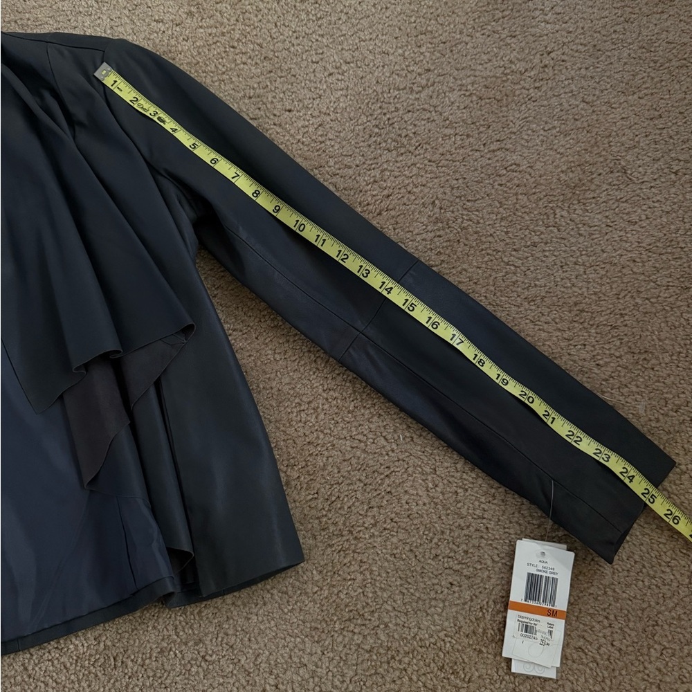 Aqua Smoke Grey Leather Waterfall Drape Moto Jacket NWT Size Small - Picture 5 of 7